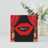 Verjaardagsfeest Groot Lippen Gordijnen Uitnodigin Kaart (Staand voorkant)