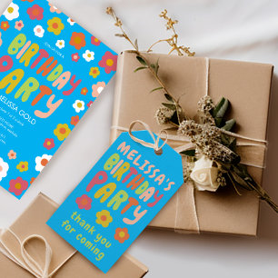 VERJAARDAGSFEEST Groovy Handbeletterd KLEURRIJKE C Cadeaulabel