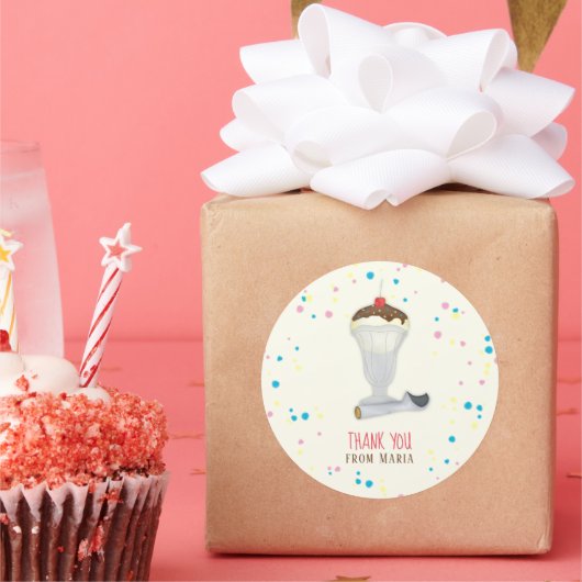 Verjaardagsfeest Ice Cream Sundae Dank u Ronde Sticker (Feest)