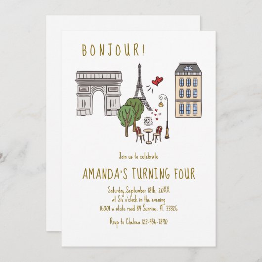 Verjaardagsfeest in het Franse Parijse café Kaart (Voorkant / Achterkant)