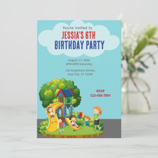 Verjaardagsfeest in het park kaart (Staand voorkant)