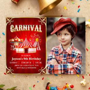 Verjaardagsfeest in vintage-carnivalstijl met foto kaart