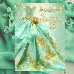 Verjaardagsfeest Jurk 16 jaar Mintgroene Gouden Ju Kaart