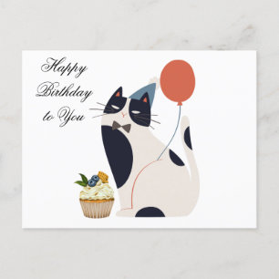 Verjaardagsfeest Kat met Cupcake Briefkaart
