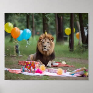 Verjaardagsfeest Leeuw Fotografie Achtergrond Poster