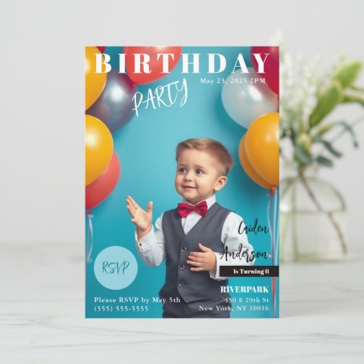 Verjaardagsfeest Magazine Hoesje Uitnodiging (Staand voorkant)