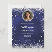 Verjaardagsfeest marine blauw diamant foto uitnodi (Voorkant)