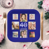Verjaardagsfeest marine blauw foto collage vrouw