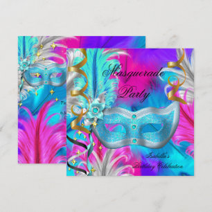 Verjaardagsfeest Maskerade Party Turquoise Masker  Kaart
