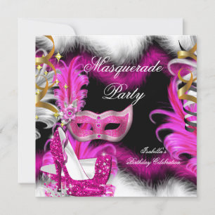 Verjaardagsfeest Maskerade Roze Zwart Wit 2 Kaart