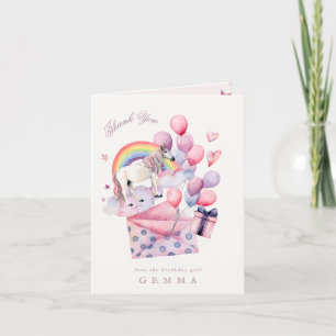 Verjaardagsfeest Meisje Regenboog Ballonnen Eenhoo Bedankkaart