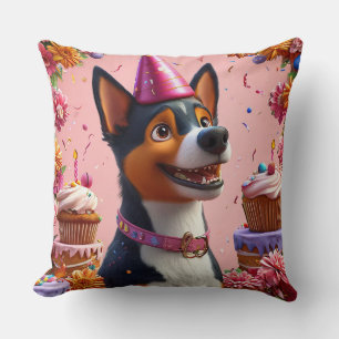 Verjaardagsfeest Met Gelukkige Hond Kussen
