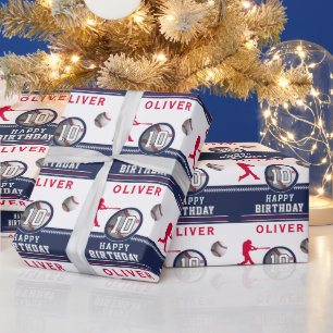 Verjaardagsfeest met honkbalspeler thema cadeaupapier