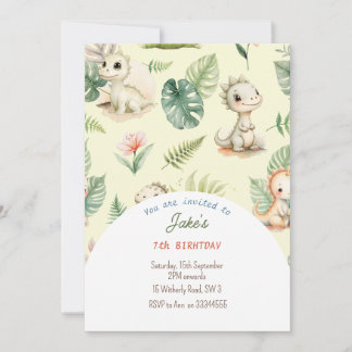 Verjaardagsfeest met leuke dinosaurussen uitnodigi kaart