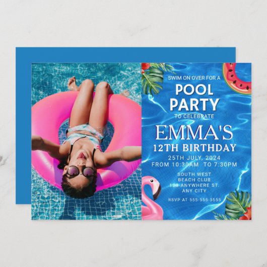 Verjaardagsfeest met poolfoto kaart (Voorkant / Achterkant)