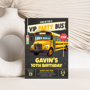 Verjaardagsfeest met schoolbus kaart