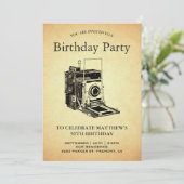 Verjaardagsfeest met Vintage Camera Kaart (Staand voorkant)