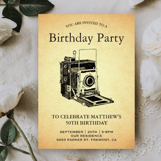 Verjaardagsfeest met Vintage Camera Kaart