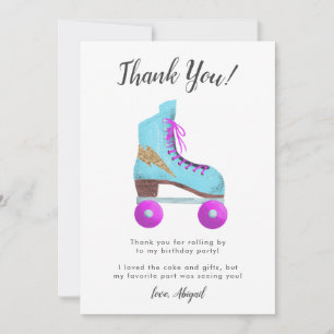 Verjaardagsfeest met vintage roller skates bedankkaart