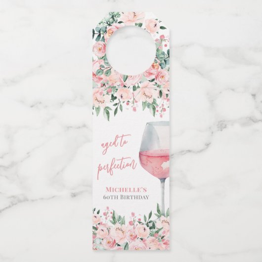 Verjaardagsfeest met wijnbloemen flessenhanger (Voorkant)