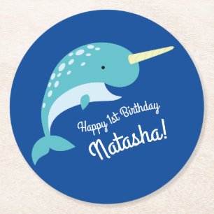Verjaardagsfeest Narwhal Ronde Kartonnen Onderzetter