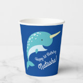 Verjaardagsfeest Narwhals Papieren Bekers (Achterkant)