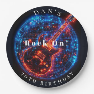 Verjaardagsfeest Neon Gloed Rock Gitaar Papieren Bordje