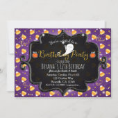 VERJAARDAGSFEEST Paarse Candy Corn Ghost Invitatio Kaart (Voorkant)
