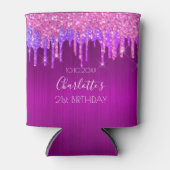 Verjaardagsfeest paarse roze glitters glans glamou blikjeskoeler (Voorkant)