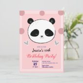 Verjaardagsfeest Panda Gezicht en Roze Polka Dots Kaart (Staand voorkant)