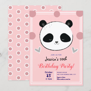 Verjaardagsfeest Panda Gezicht en Roze Polka Dots Kaart