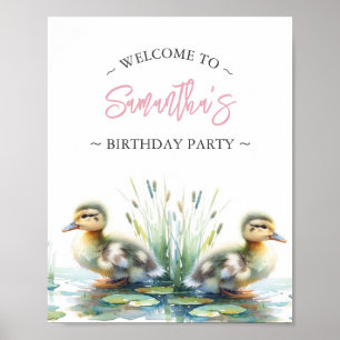 Verjaardagsfeest Posters Eend Welkom Teken Roze