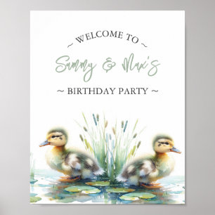 Verjaardagsfeest Posters Eend Welkom Teken Tweelin