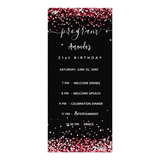 Verjaardagsfeest Programma Menu zwart rood (Voorkant)