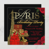 Verjaardagsfeest Red Paris Kaart (Voorkant / Achterkant)