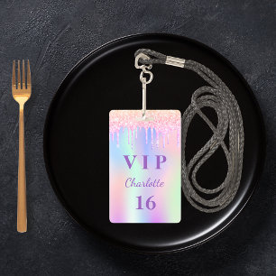 Verjaardagsfeest regenboog glitters naam VIP uitno Badge