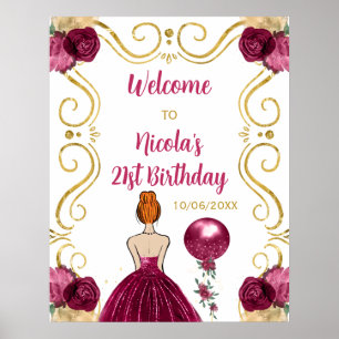 Verjaardagsfeest Rood Haar Prinses Donkerrood Welk Poster