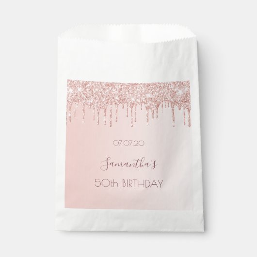 Verjaardagsfeest roos goud druipt roze bedankzakje (Voorkant)