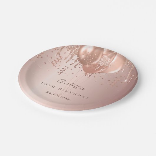 Verjaardagsfeest roos gouden ballonnen naam papieren bordje (Gekanteld)