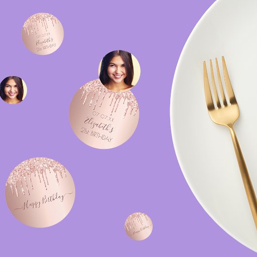 Verjaardagsfeest roos gouden foto druipt confetti