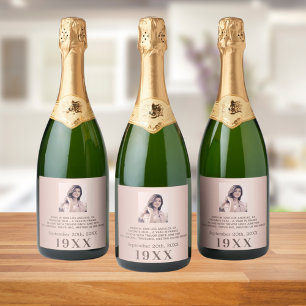 Verjaardagsfeest roos gouden jaar geboren foto bio sparkling wijnetiket
