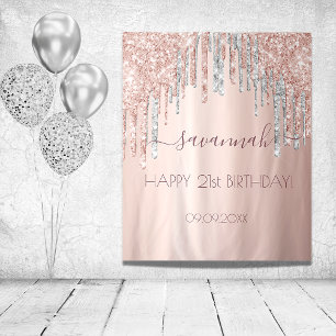 Verjaardagsfeest roze goud glitters pink zilver wandkleed