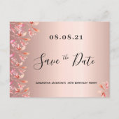Verjaardagsfeest roze goud roze bloem save the dat briefkaart (Voorkant)