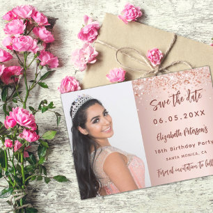 Verjaardagsfeest roze gouden foto script save the date