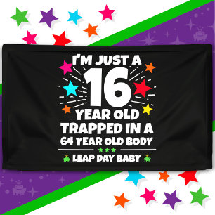 Verjaardagsfeest schrikkeljaar 64e verjaardag schr spandoek