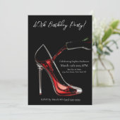 Verjaardagsfeest-Stiletto met wijn Kaart (Staand voorkant)