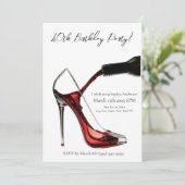 Verjaardagsfeest-Stiletto met wijn Kaart (Staand voorkant)