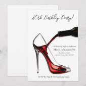 Verjaardagsfeest-Stiletto met wijn Kaart (Voorkant / Achterkant)