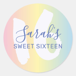 Verjaardagsfeest Sweet 16 Blauwe Metallic Ronde Sticker