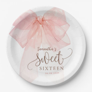 Verjaardagsfeest Sweet 16 Roze Strik Papieren Bordje
